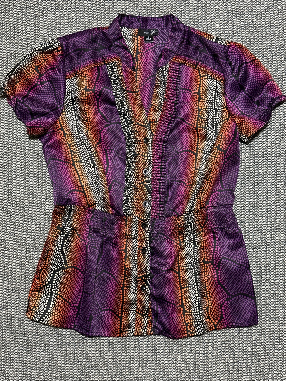 East 5th Purple and Orange Dot-Stripe Button Down Blouse